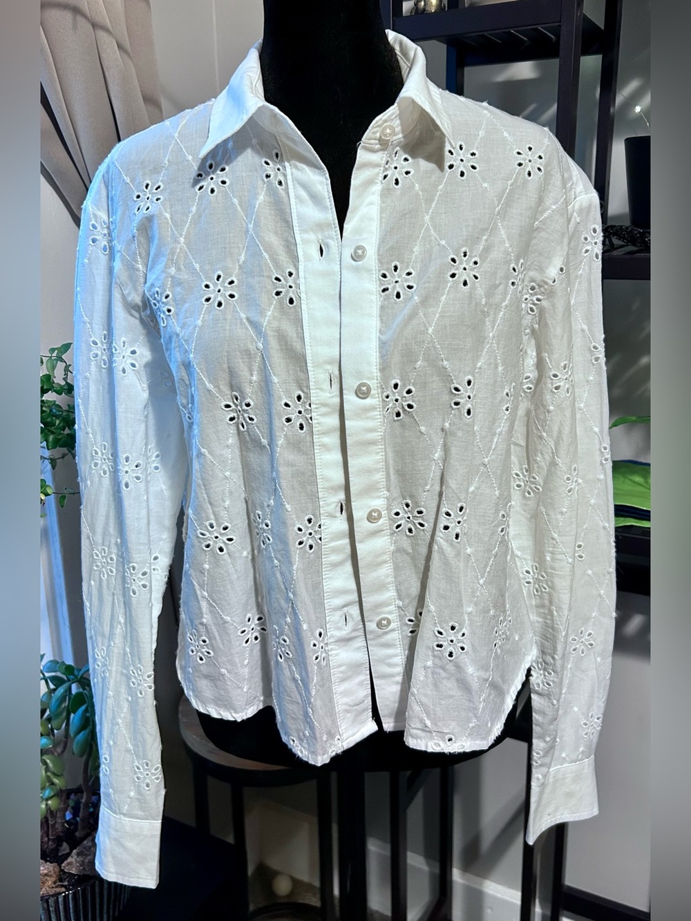 White Eyelet Button-Up Shirt